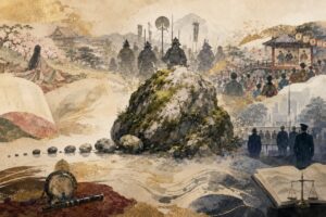 君が代の歴史を象徴する苔むした岩と時代の移ろい