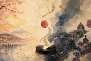君が代への海外の反応を象徴する和風イラスト