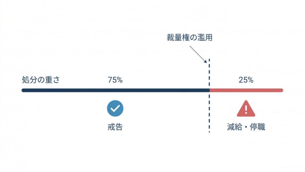 戒告と減給・停職の処分の重さを比率で示した解説図